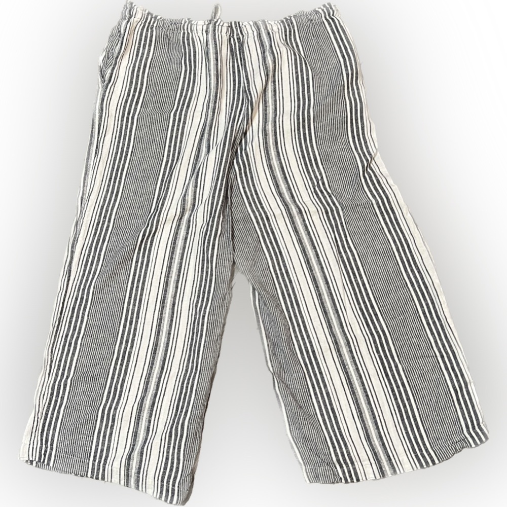 Time and Tru Women's High Rise Wide Leg Crop Linen Pants Women’s Sz L 12-14 - Picture 5 of 13